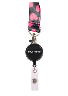 Keycord Black Pink Hearts with ID Badge Holder